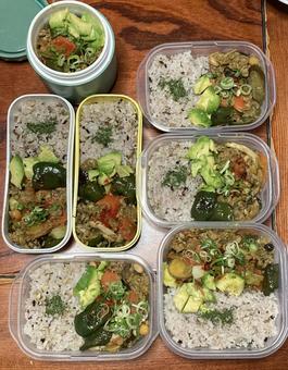 節約丸ごと冷凍弁当〜アボカドキーマカレー キーマカレー,カレーライス,弁当の写真素材