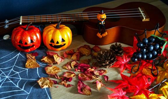 ウクレレ、ハロウィン②(ダーク) ウクレレ、ハロウィン②(ダーク) ハロウィン,ウクレレ,かぼちゃのお化けの写真素材