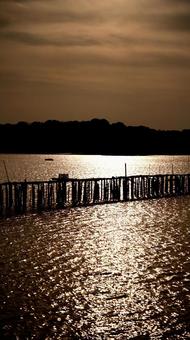 輝く冬の夕暮れ 夕暮れ,夕陽,湖の写真素材