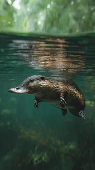 水中を泳ぐカモノハシの写真