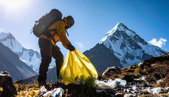 山で環境保護のゴミ拾いをする 山で環境保護のゴミ拾いをするの写真