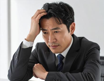 頭を抱えて頭痛に悩む男性 頭を抱えて頭痛に悩む男性の写真