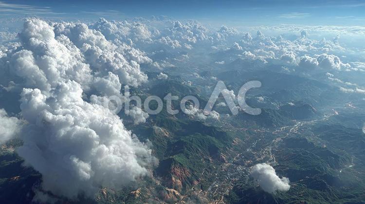 緑の大地と水辺：宇宙から見た地球の風景 地球,宇宙,航空写真の写真素材