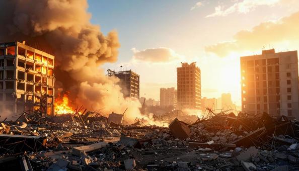 破壊されたビル、都市の光景 破壊されたビル、都市の光景 の写真