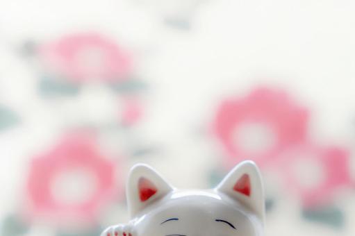 招き猫と椿 招き猫と椿 招き猫,椿,縁起物の写真素材