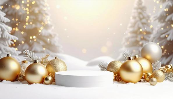 白い台座が主役の豪華な冬のホリデー背景の写真