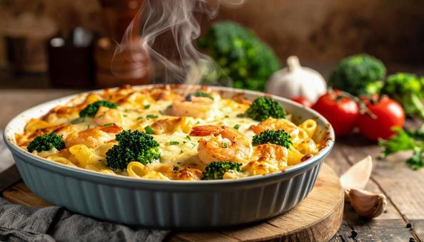 美味しいチーズがかかった熱々のグラタン 美味しいチーズがかかった熱々のグラタンの写真