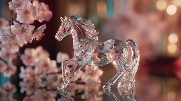 桜とクリスタルの馬の置物2 桜とクリスタルの馬の置物2の写真