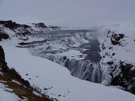 アイスランド　滝 アイスランド,滝,雪の写真素材