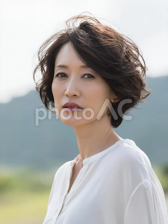美しいショートヘアの女性 女性,日本人,アジア人の写真素材