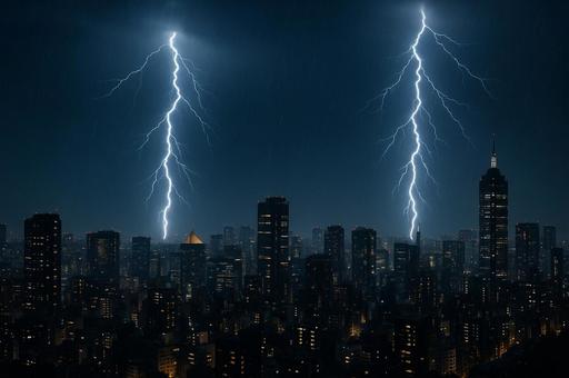 夜空を切り裂く稲妻 夜空を切り裂く稲妻の写真