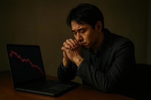 悩む投資初心者の男性 悩む投資初心者の男性の写真