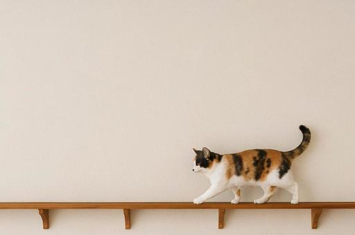 キャットウォークを歩く猫のフレーム キャットウォークを歩く猫のフレームの写真