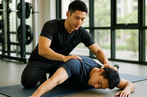 トレーナーとクライアントのストレッチ トレーナーとクライアントのストレッチの写真