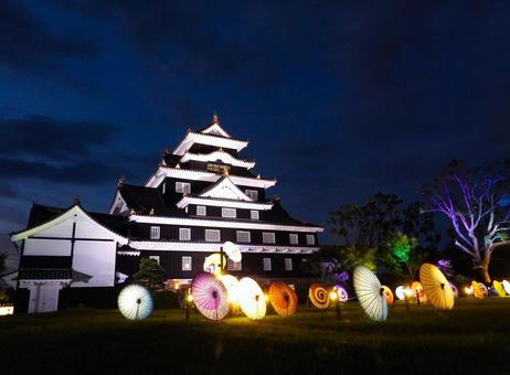 Illuminated Okayama Castle tower, JPG