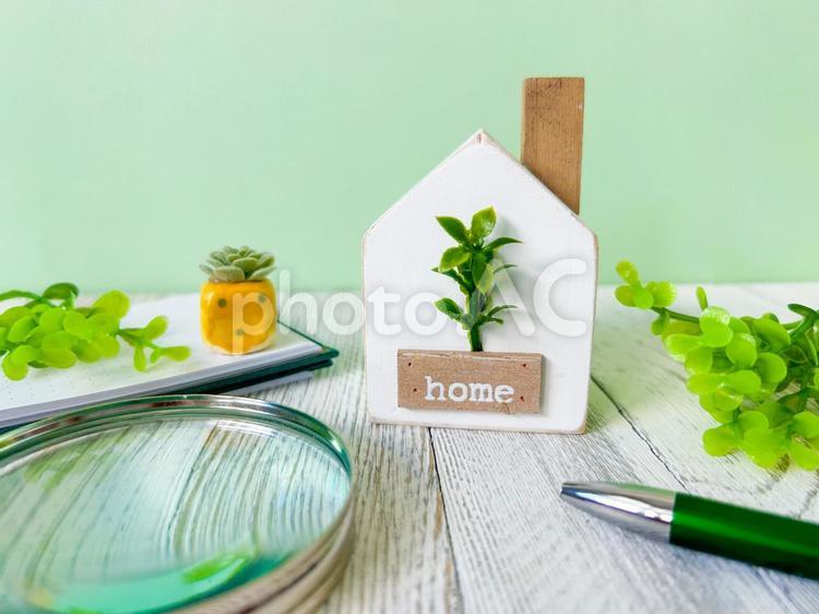 家のミニチュアと虫眼鏡 家,家づくり,物件の写真素材