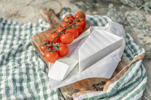 赤いたくさんのトマトと白いチーズ ミニトマト,野菜,チーズの写真素材