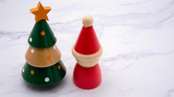 クリスマス 木製サンタとツリーの背景素材 クリスマス,背景,サンタクロースの写真素材