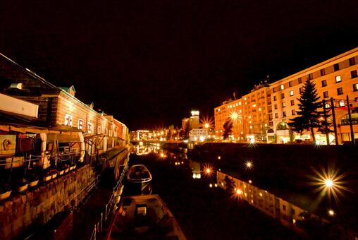 小樽運河 深夜① 北海道,小樽,運河の写真素材