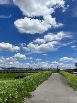 京都桂の桂川沿いからの風景 京都桂の桂川沿いからの風景の写真