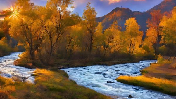 beautiful autumn sunrise, JPG beautiful autumn sunrise, autumn, chuan, nostalgic, JPG