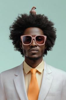 アフロと鳥とパステル紳士の写真
