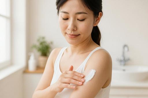 クリームを塗る女性 クリームを塗る女性の写真