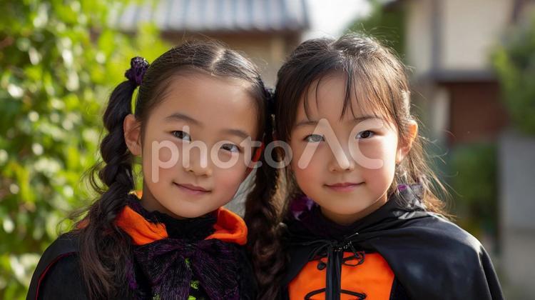 ハロウィンの仮装をした二人の女の子5 ハロウィン,女の子,仮装の写真素材