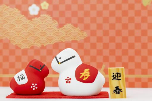 正月　和柄背景に午年と迎春の置物 干支,午年,置物の写真素材