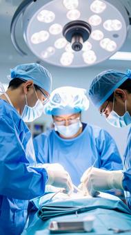 手術室で医師チームが手術で執刀している 手術室で医師チームが手術で執刀しているの写真