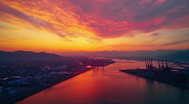 工業都市の夕焼けのイメージ 工業都市の夕焼けのイメージの写真