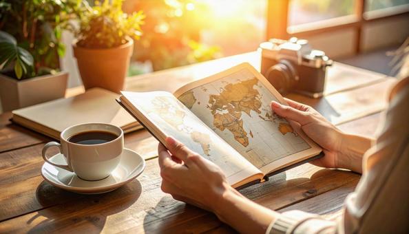 地図を広げる旅の準備の写真