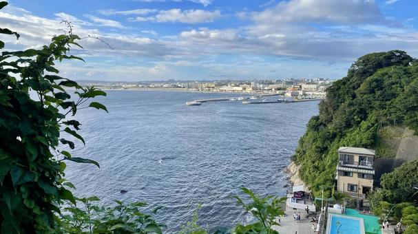 海と街 江ノ島,空,見晴らしの写真素材