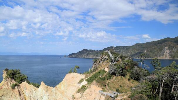 西伊豆の黄金崎公園からの見る風景 黄金崎公園,展望デッキ,晩秋の写真素材