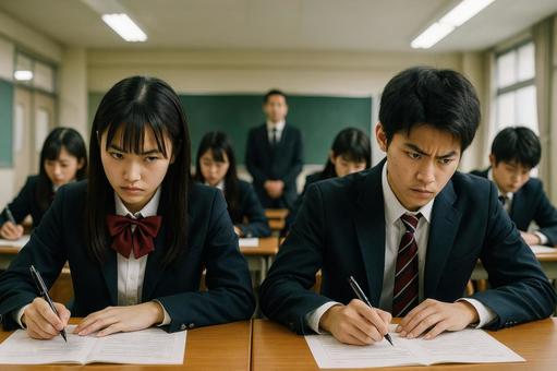 教室でライバルと切磋琢磨する雰囲気 教室でライバルと切磋琢磨する雰囲気の写真