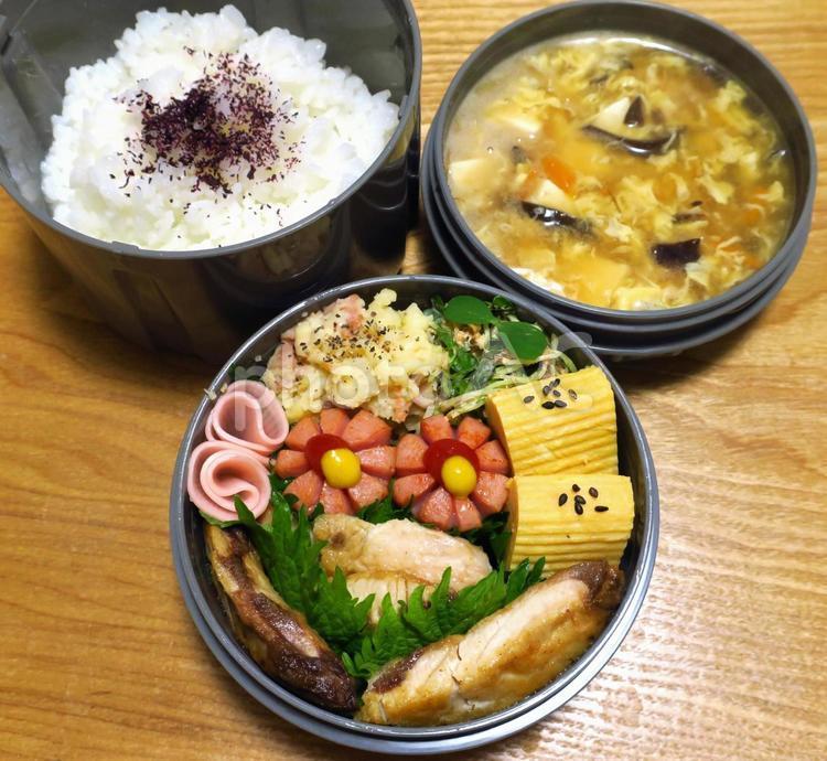 手作り弁当　ブリの塩焼きとかき玉汁 手作り,弁当,ランチの写真素材