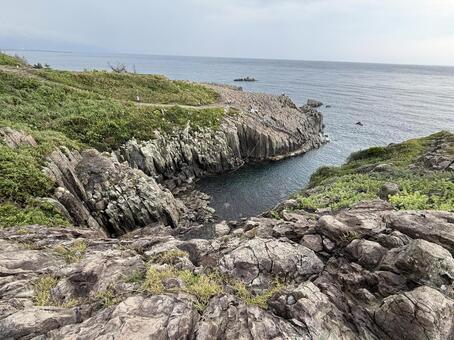 東尋坊の岩場と日本海 東尋坊,福井県,坂井市の写真素材
