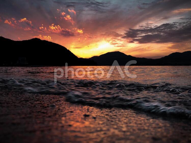 海と夕焼け 空,風景,自然の写真素材