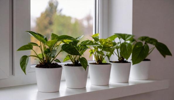 窓際の観葉植物・ミニ植物・ポトス  窓際の観葉植物・ミニ植物・ポトス の写真