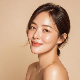 健康的な肌が際立つフレッシュな女性の表情 健康的な肌が際立つフレッシュな女性の表情の写真