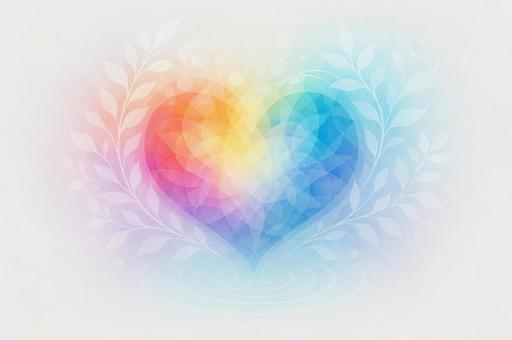 カラフルなハートと葉の調和の写真