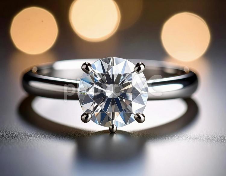4月の誕生石　輝くダイヤの婚約指輪 ダイヤモンド,指輪,リングの写真素材