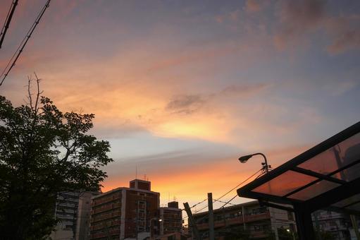 空を覆う茜空 空を覆う茜空 日が沈む,茜空,夕暮れの写真素材