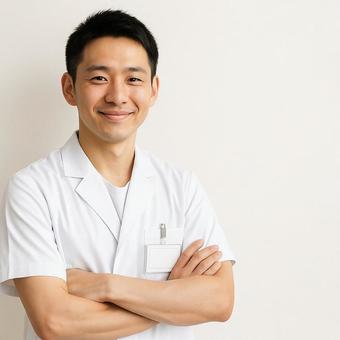 自信ありげな白衣を着た男性 自信ありげな白衣を着た男性の写真