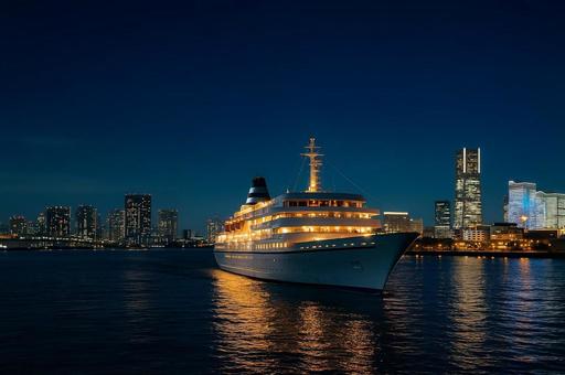 夜景の中を走る観光船 夜景の中を走る観光船の写真