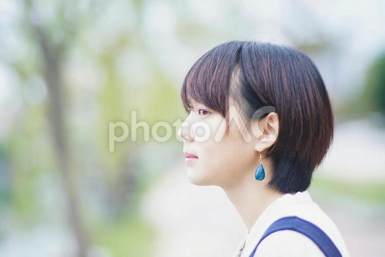 街路樹とボーイッシュな女の子 ショートカット,背景,風景の写真素材