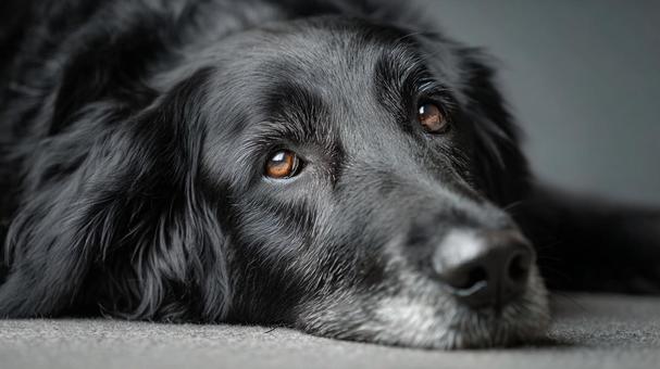 黒い毛並みが美しい老犬のポートレート 黒い毛並みが美しい老犬のポートレートの写真