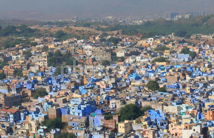 インド　ジョードプルの青の市街地の風景 インド,ジョードプル,ラジャスタンの写真素材