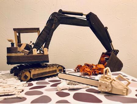 紙細工の建設現場ミニチュア 建設機械,ミニチュア,作業現場の写真素材