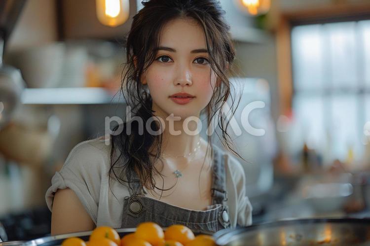 キッチンに立つ女性 キッチン,女性,人物の写真素材